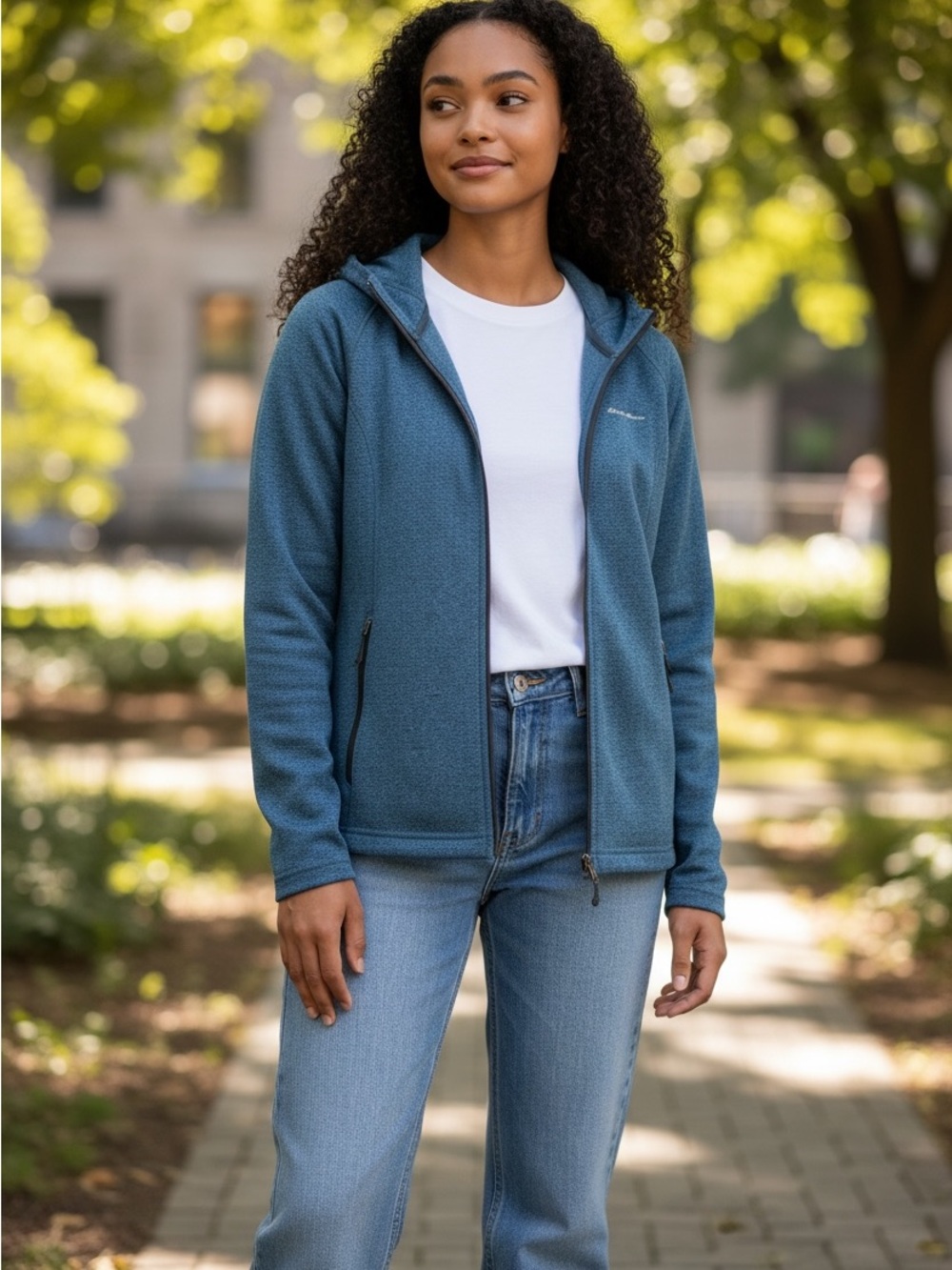 Eddie Bauer Teal Full-Zip Hooded Fleece Jacket